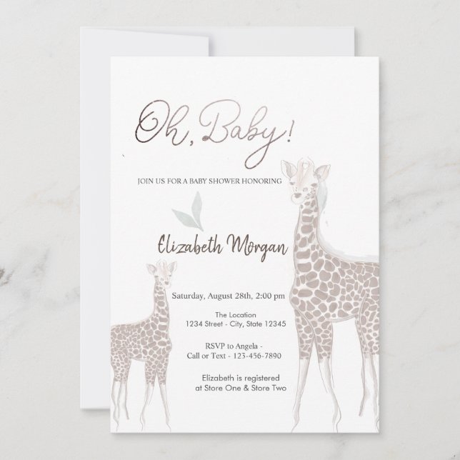 Cute Baby Giraffe Baby Shower Invitation (Front)