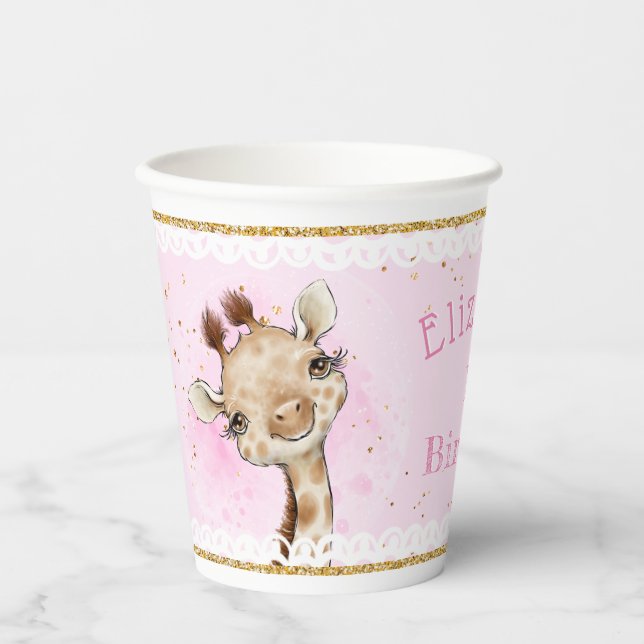 Cute Baby Giraffe Birthday Paper cup (Front)
