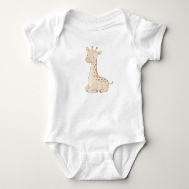 Cute Baby Giraffe Bodysuit – Soft Neutral Safari O (Front)