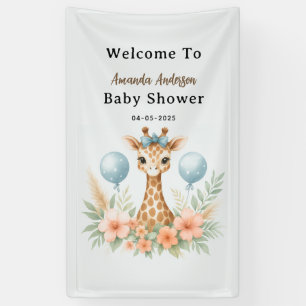 Cute Baby Giraffe Boy Baby Shower   Blue Safari Banner