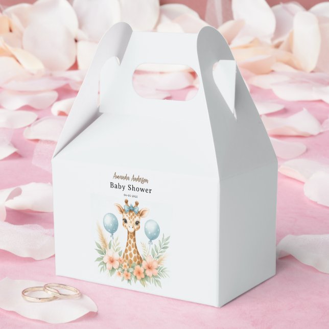 Cute Baby Giraffe Boy Baby Shower | Blue Safari Favour Box (Wedding)