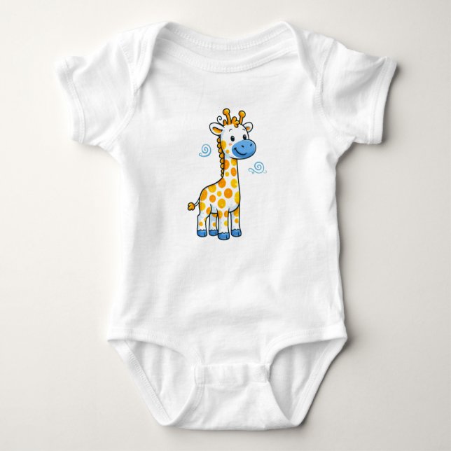 Cute Baby Giraffe Cartoon Illustration Bodysuit (Front)