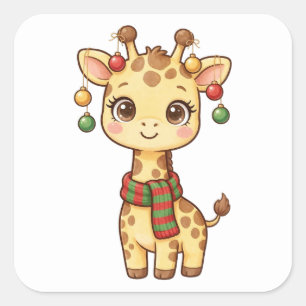 Cute Baby Giraffe Christmas Ornaments Sticker