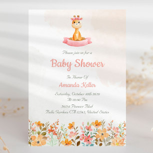 Cute Baby Giraffe Floral Baby Shower Invitation