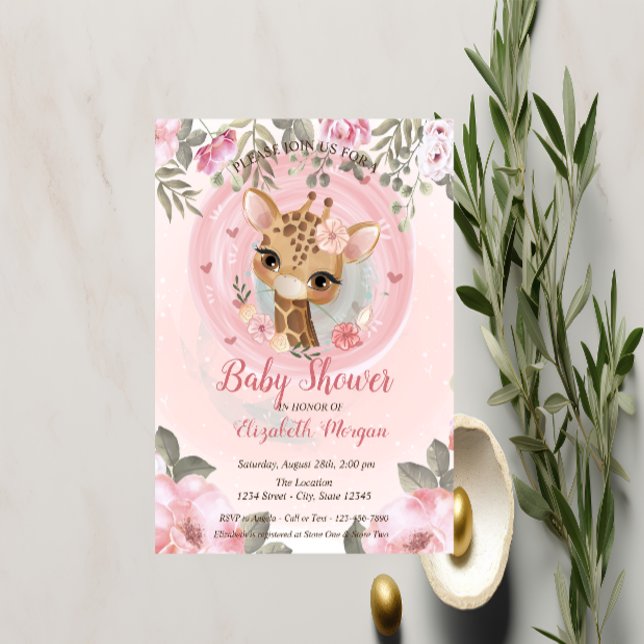 Cute Baby Giraffe Floral Baby Shower Invitation (Creator Uploaded)