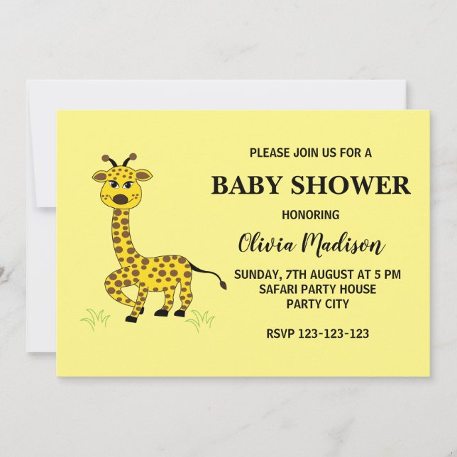 Cute Baby Giraffe Girl Baby Shower  Invitation (Front)