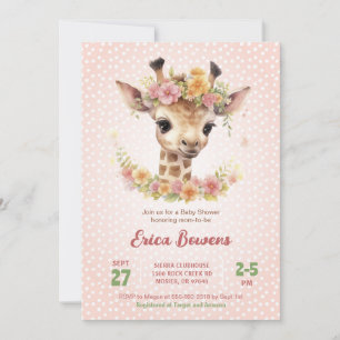 Cute Baby Giraffe Girl Wild Safari Shower Sprinkle Invitation