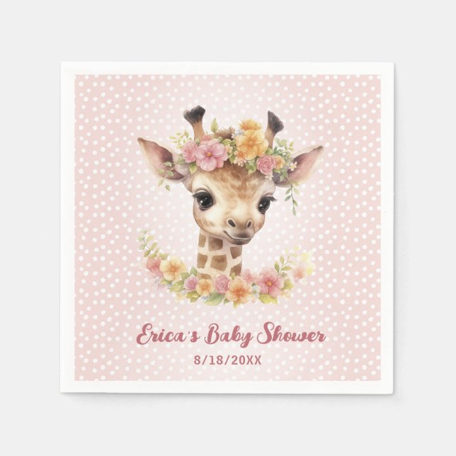 Cute Baby Giraffe Girl Wild Safari Shower Sprinkle Napkin (Front)