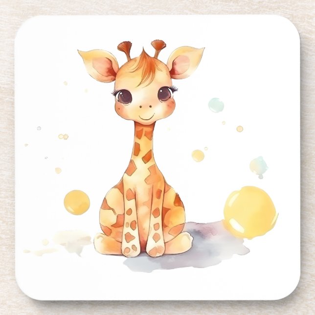 Cute Baby Giraffe Hard Plastic Coaster (Front)