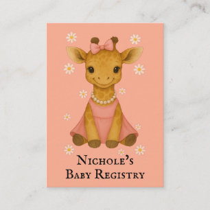 Cute Baby Giraffe in Pink Girl Baby Registry Enclosure Card