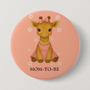 Cute Baby Giraffe in Pink Girl Mum To Be 7.5 Cm Round Badge