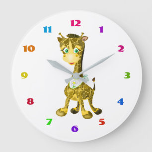 Cute Baby Giraffe Large Clock