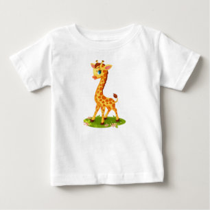Cute Baby Giraffe on Grass Cartoon-960 T-Shirt