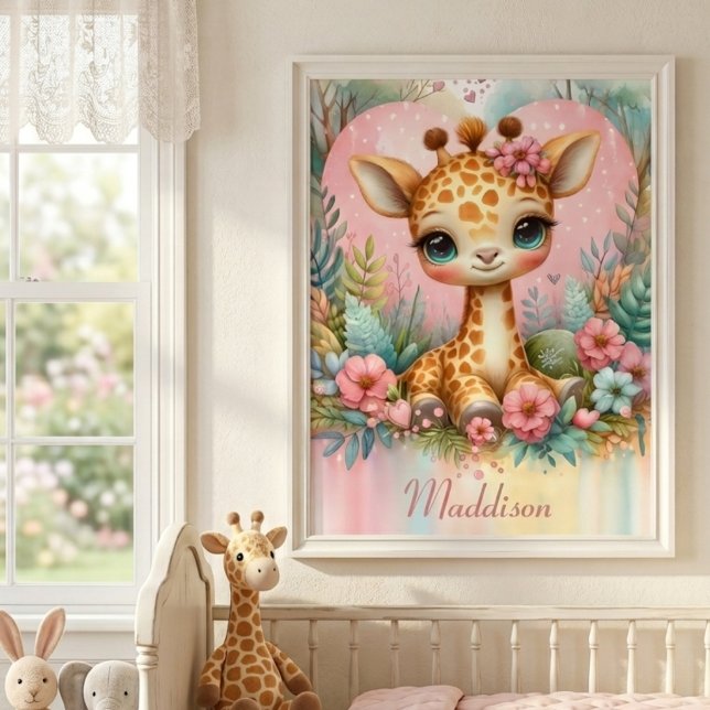 Cute Baby Giraffe Personalised Name Nursery Poster (Creator Uploaded)