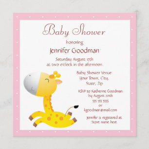 Cute Baby Giraffe Pink Baby Shower Invitation