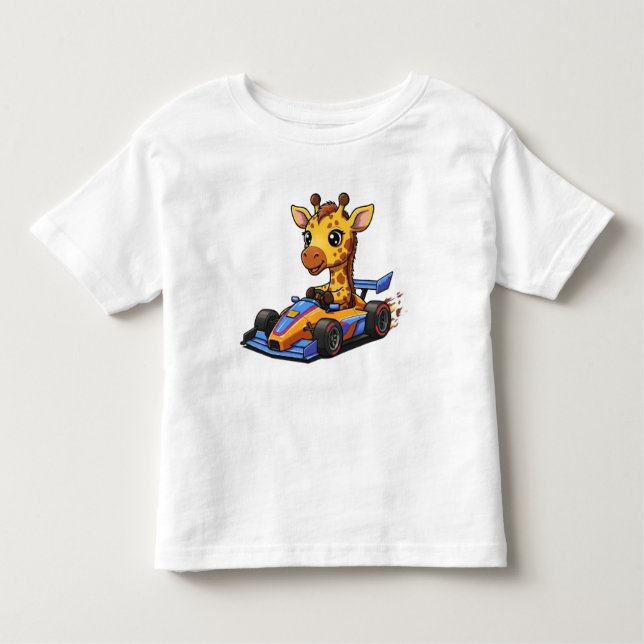 Cute Baby Giraffe Race Car Driver Toddler T-Shirt (Front)