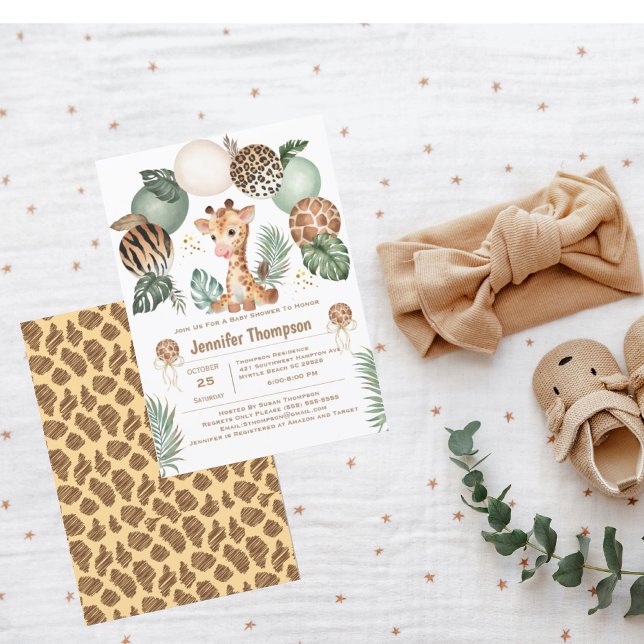 Cute Baby Giraffe Safari Animal Print  Invitation (Creator Uploaded)