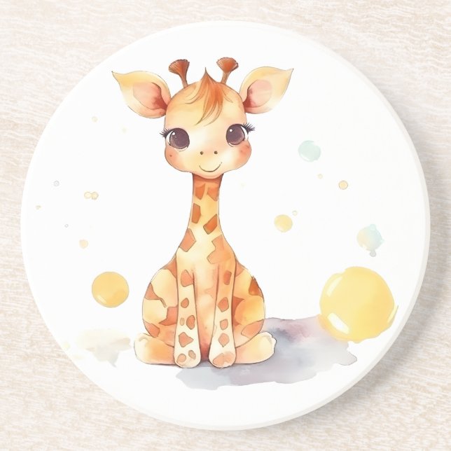 Cute Baby Giraffe Sandstone Coaster (Front)