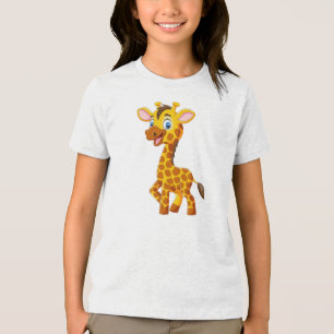Cute Baby Giraffe Smiling Cartoon-35280 Tri-Blend Shirt