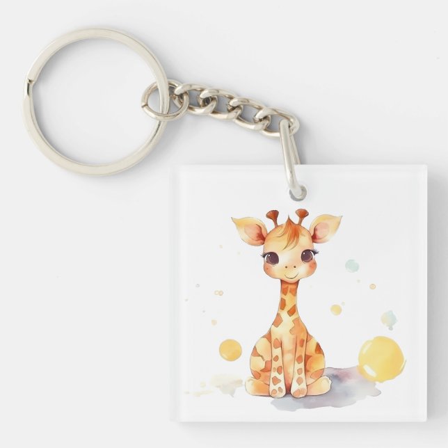 Cute Baby Giraffe Square Acrylic Keychain (Front)