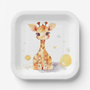Cute Baby Giraffe Square Paper Plate