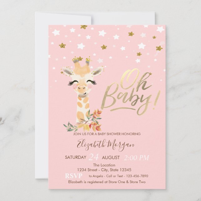 Cute Baby Giraffe Stars Baby Shower Invitation (Front)