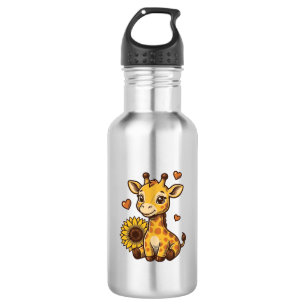 Cute Baby Giraffe Sunflower Vintage Engraving Tee_ 532 Ml Water Bottle
