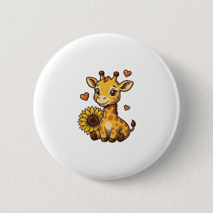 Cute Baby Giraffe Sunflower Vintage Engraving Tee_ 6 Cm Round Badge