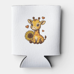Cute Baby Giraffe Sunflower Vintage Engraving Tee_ Can Cooler