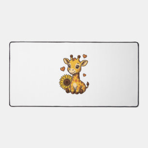 Cute Baby Giraffe Sunflower Vintage Engraving Tee_ Desk Mat