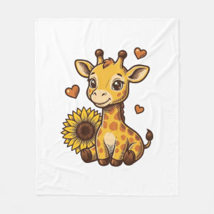 Cute Baby Giraffe Sunflower Vintage Engraving Tee_ Fleece Blanket