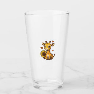 Cute Baby Giraffe Sunflower Vintage Engraving Tee_ Glass