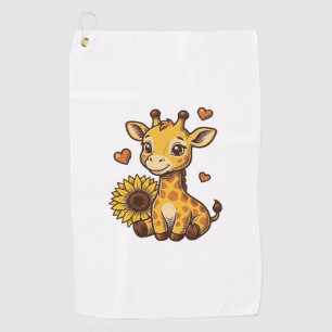 Cute Baby Giraffe Sunflower Vintage Engraving Tee_ Golf Towel