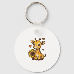 Cute Baby Giraffe Sunflower Vintage Engraving Tee_ Key Ring