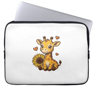 Cute Baby Giraffe Sunflower Vintage Engraving Tee_ Laptop Sleeve