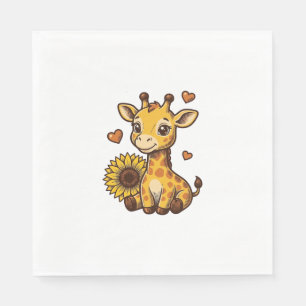 Cute Baby Giraffe Sunflower Vintage Engraving Tee_ Napkin
