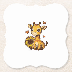 Cute Baby Giraffe Sunflower Vintage Engraving Tee_ Paper Coaster