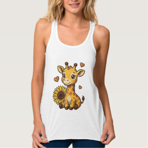 Cute Baby Giraffe Sunflower Vintage Engraving Tee_ Singlet