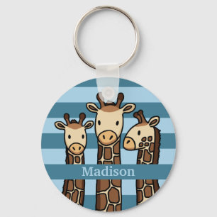 Cute Baby Giraffe Trio, Add Child's Name Key Ring