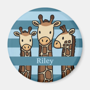 Cute Baby Giraffe Trio, Add Child's Name Magnet