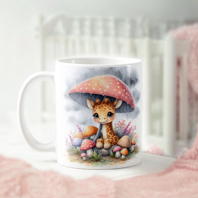 Cute Baby Giraffe Under Mushroom Umbrella Coffee Mug (Creator Uploaded)
