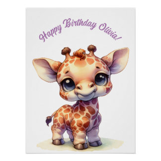 Cute Baby Giraffe Whimsical Design Poster