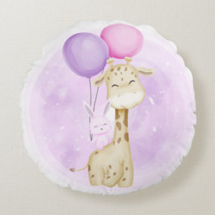 CUTE BABY GIRAFFE WITH BALLOONS SLEEPING ELEPHANT ROUND CUSHION