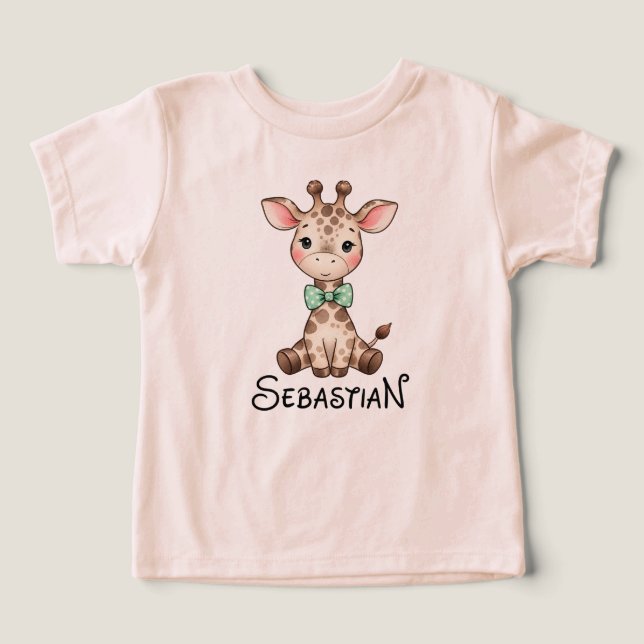 Cute Baby Giraffe with Bow Tie Personalised Toddle (Design Front)