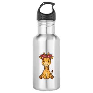 Cute Baby Giraffe with Bow Vintage Vector Design_1 532 Ml Water Bottle