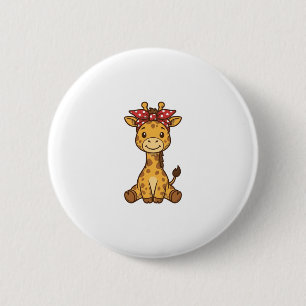 Cute Baby Giraffe with Bow Vintage Vector Design_1 6 Cm Round Badge