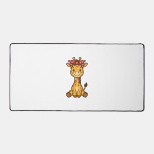 Cute Baby Giraffe with Bow Vintage Vector Design_1 Desk Mat