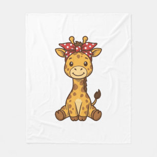 Cute Baby Giraffe with Bow Vintage Vector Design_1 Fleece Blanket