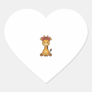 Cute Baby Giraffe with Bow Vintage Vector Design_1 Heart Sticker