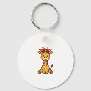 Cute Baby Giraffe with Bow Vintage Vector Design_1 Key Ring